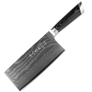 十八子作 大马士革纹菜刀家用切菜钢刀厨师专用切肉切片刀具厨房