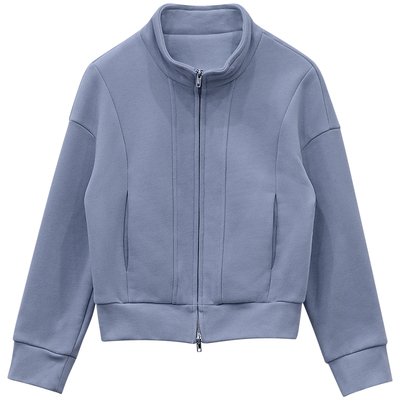 加厚加绒立领开衫卫衣女修身短款