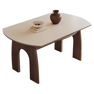 奥古斯特餐桌可伸缩变圆桌2026新款家用小户型纯白实木岩板餐桌