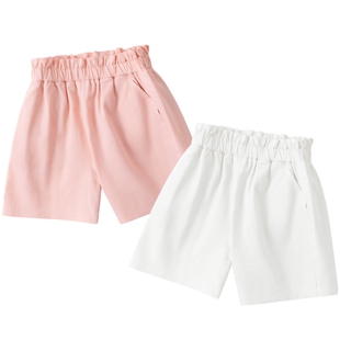 拉夏贝尔女童短裤外穿夏季儿童2026新款白色纯棉五分裤女孩裤子夏