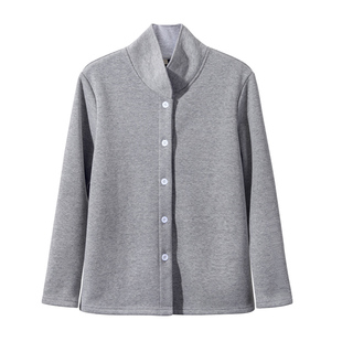 加绒护颈高领睡衣上衣单件女开扣立领家居服可外穿中老年