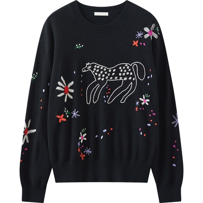 播商场同款ENIKO EGED系列宽松提花羊毛针织毛衣26新品BDT1SD1403