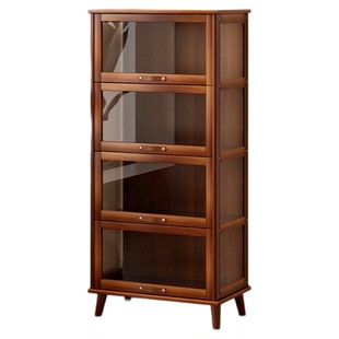 实木展示柜家用客厅带门书柜手办储物收纳中古风落地防尘多层立柜