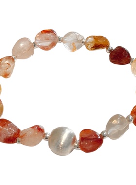 拉丝银珠红胶花小众设计手串