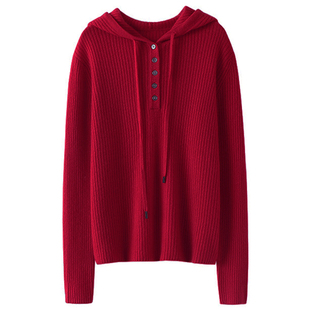 启超胜在细节～连帽100%羊绒衫女纯山羊绒毛衣针织打底衫秋冬帽衫