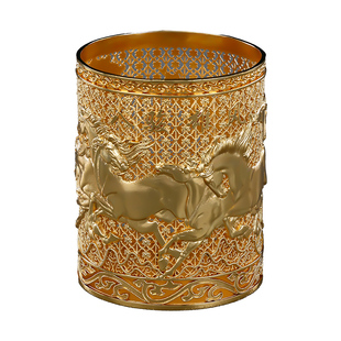 黄铜金色花丝《八骏雄风笔筒》摆件中式家居书房办公室装饰品礼品