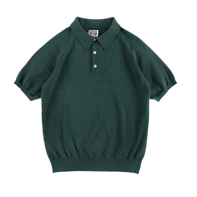 复古针织纯棉翻领短袖纯色polo