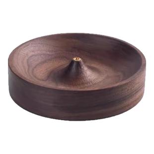 黑胡桃木线香家用熏香插手工茶道圆形香炉香底座沉香盘托茶室蚊香