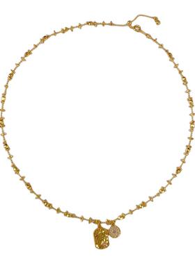 轻奢爆闪龙鳞钱币吊坠锁骨链女