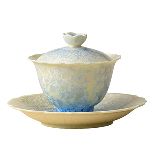 窑变结晶釉三才盖碗单个陶瓷功夫茶具高档不烫手泡茶碗送礼礼盒装