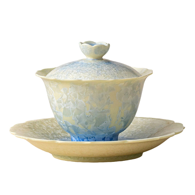 窑变结晶釉三才盖碗高档茶碗礼盒