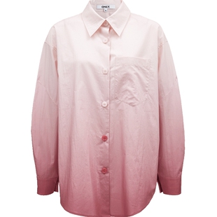 ONLY2026春季新款透气纯棉渐变晕染设计男友风宽松长袖衬衫女