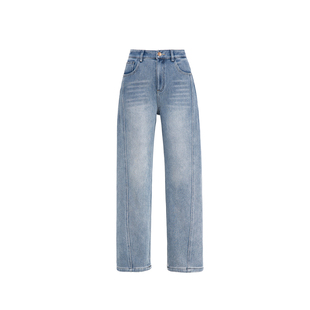 2025新款弯刀牛仔裤女款加绒加厚阔腿裤小个子秋冬款高腰显瘦裤子