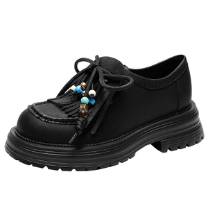 赵昭仪同款MIO米奥乐福鞋2025秋新款复古流苏牛津厚底黑色女单鞋