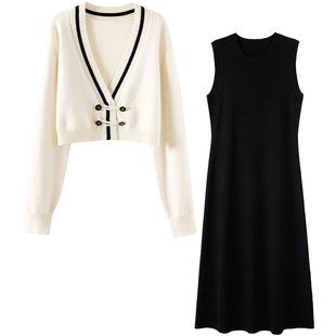 OSA欧莎新中式国风连衣裙套装针织开衫两件套女士冬季2025年新款