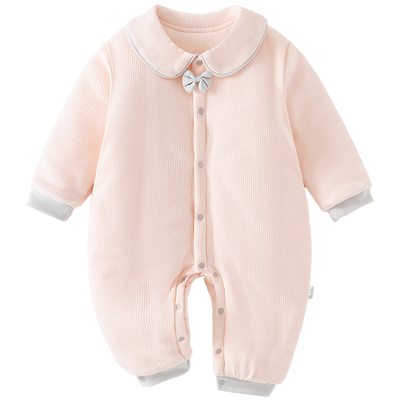 婴儿棉服秋冬季150g夹棉衣服女宝宝长袖连体衣加厚保暖服外出爬服