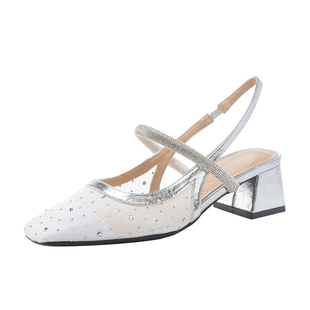 2026新款法式波点网包头凉鞋女夏水钻方头粗跟玛丽珍鞋不累脚单鞋