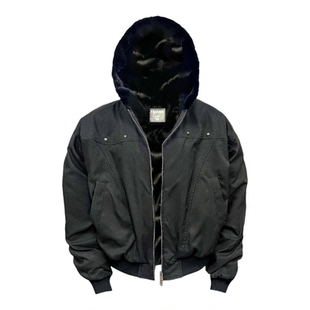 YUANQ25AW黑貂毛座山雕美式外套1650克重磅保暖小众原创宽松上衣