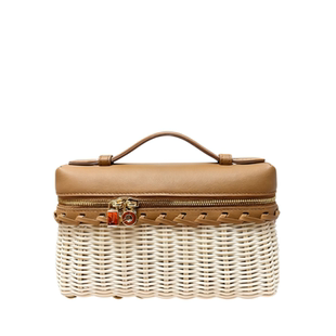 LP顶配同版 真皮L19饭盒包纯竹藤草编织盒子包单肩斜挎手提女包包