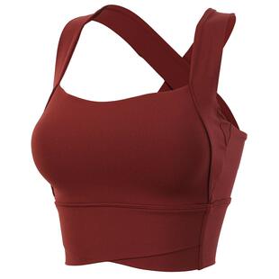 耐吉奥交叉美背瑜伽服背心女高强度防震红色运动内衣长款可外穿夏