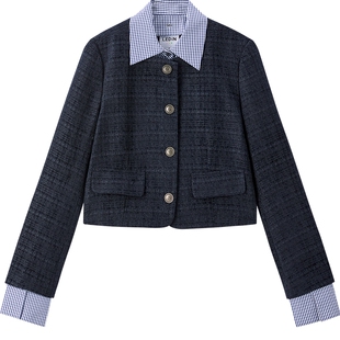 【商场同款】乐町假两件可卸领外套格纹精致小香风外套C1BBF3422