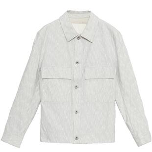 EHE男装 春季新款浅灰色竖条纹莫代尔棉文艺夹克外套男