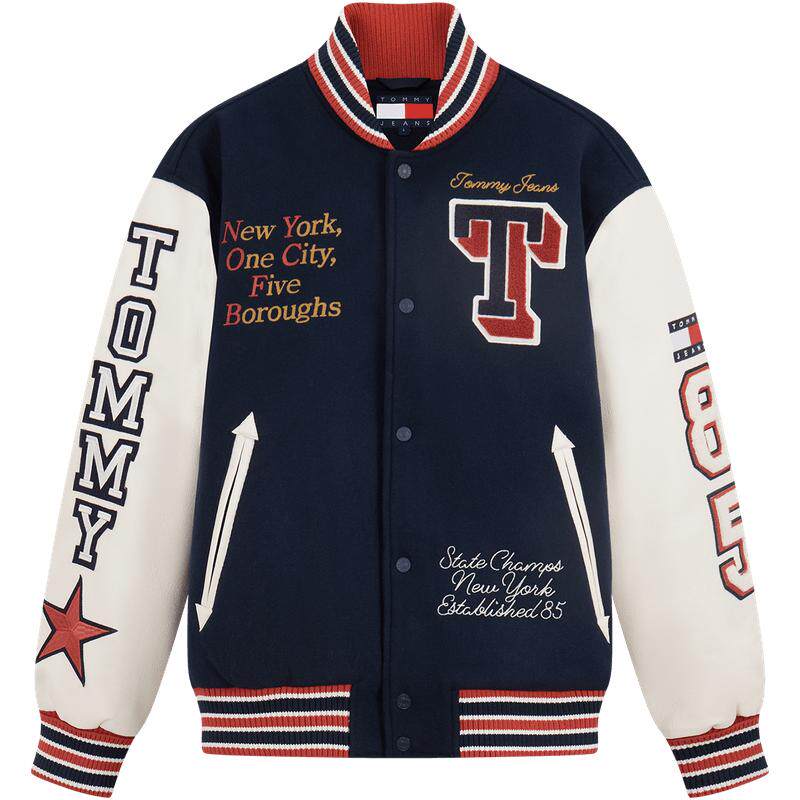 Tommy男装撞色拼接宽松棒球棉服