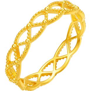 周六福5G黄金戒指女足金计价镂空珠边编织戒壁指环手饰节日礼物