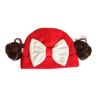 新年红色婴儿蝴蝶结套头帽婴幼儿加厚保暖胎帽女宝宝可爱假发帽子