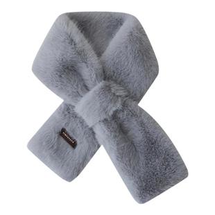 日系交叉式毛绒小围脖女生冬天时髦高品质仿兔毛防寒保暖蓝色围巾