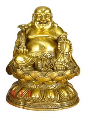 弥勒佛纯铜质雕像莲花座笑口佛