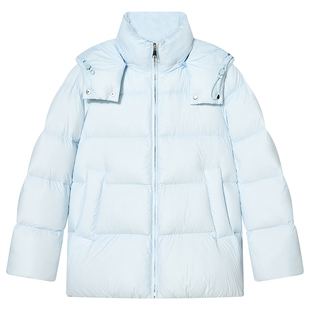 COVERINS浅蓝色鸭绒立领连帽面包羽绒服女2025冬季新款CC35508160