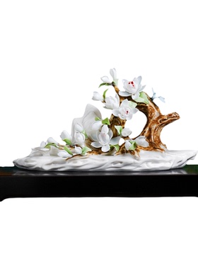 陶瓷手工玉兰花盆景摆件客厅盆栽