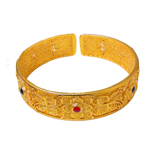 仿黄金镀沙金手镯女精品国潮风镂空花丝蝴蝶重工鎏金镯子金色手环