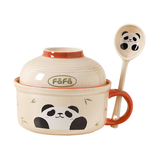 川岛屋泡面碗宿舍学生带盖陶瓷饭盒带把手柄微波炉专用碗个人专用