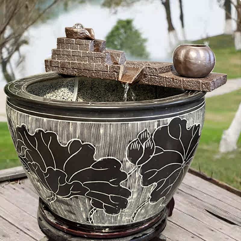 鱼缸过滤器循环系统庭院造景水池石槽陶瓷流水摆件过滤器水景装饰