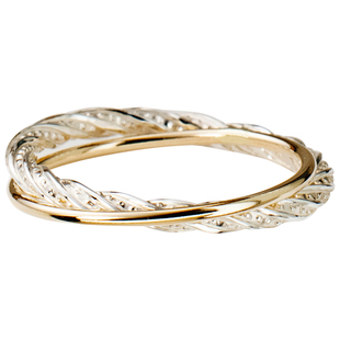 14K包金纯银金银撞色缠绕双指环戒指女 欧美冷淡风小众高级感尾戒