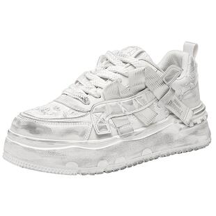 马克华菲板鞋男鞋2026新款潮流擦色高级感厚底增高小白鞋男款鞋子