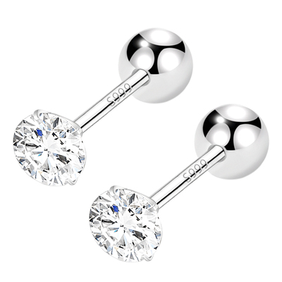 防掉纯银钻石小耳环螺丝拧扣免摘