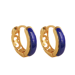 小银匠青金石纯银耳扣耳环女法式复古轻奢蓝色宝石玉耳饰耳圈耳钉