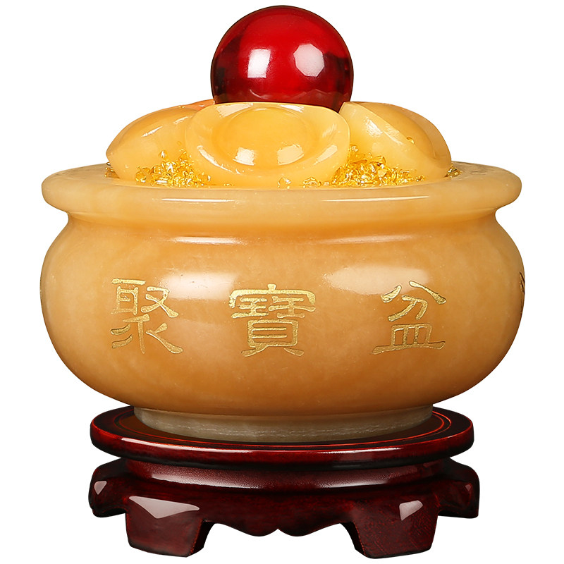 聚宝盆摆件米黄玉元宝玉石招财进宝家居客厅店铺八方来财工艺礼品