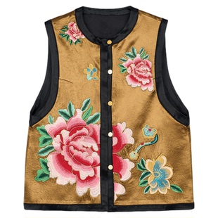 曼加塔【盘金手推绣·栀子秋】醋酸新中式风刺绣坎肩马甲X280313