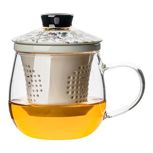 茶杯陶瓷带盖过滤耐热玻璃带把茶杯功夫茶杯一园茶具办公杯泡茶