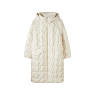 U/TI米白色长款羽绒服女百搭轻盈感连帽鸭绒外套尤缇时尚冬季新款