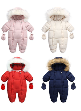 婴幼儿连体服加绒加厚儿童连体衣2026冬季新款带手套宝宝爬服外出