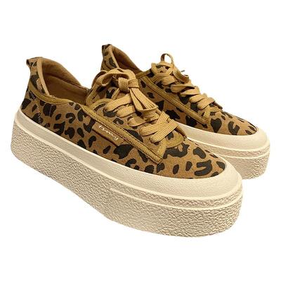 时尚磨砂真皮豹纹休闲厚底板鞋女