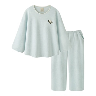 情侣睡衣纯棉女款春秋长袖长裤套装可外穿大码简约A类男士家居服