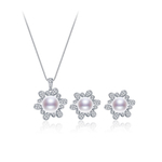 京润珍珠悦昭银925淡水珍珠吊坠耳钉套装8-10mm圆形大颗珍珠吊坠P