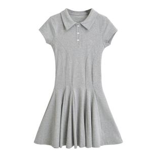 怪力酱 学院风polo领运动连衣裙女夏季辣妹收腰短款a字百褶网球裙