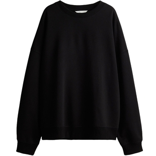 HM女装miu系卫衣冬季圆领加绒落肩长袖宽松美式套头上衣1243667